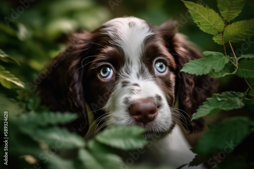 English common puppy dogs on garden