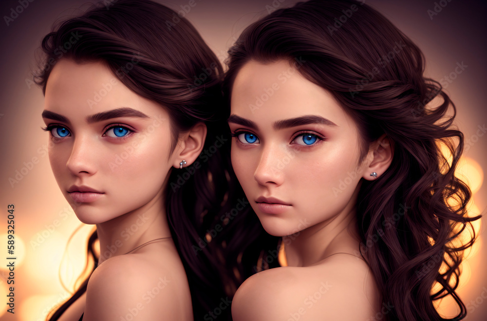 Beautiful twin girls. Generative AI. Beautiful twin girls. Generative AI.