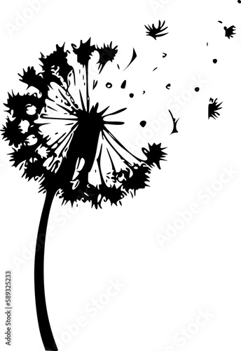 Dandelion - Black and White Isolated Icon - Vector illustration