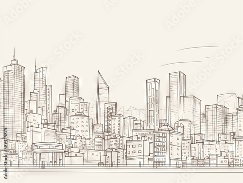 A clean and simple line drawing of a city skyline