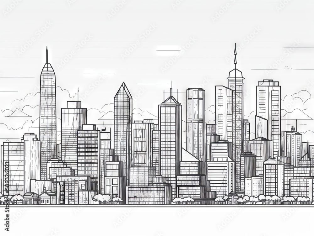 A clean and simple line drawing of a city skyline A clean and simple line drawing of a city skyline