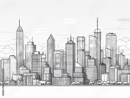 A clean and simple line drawing of a city skyline