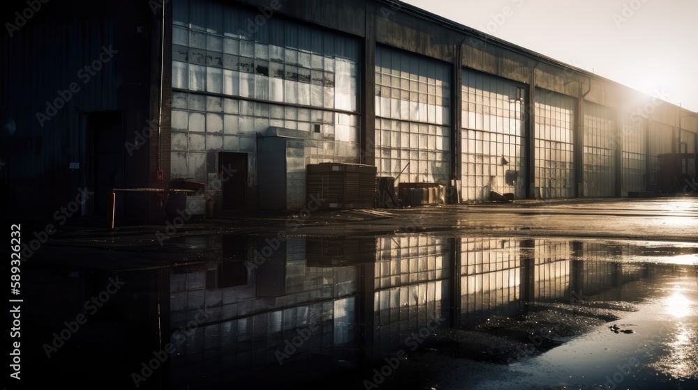 Obraz premium Abstract details of architectural modern building reflected in the water. generative ai