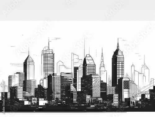 A clean and simple line drawing of a city skyline