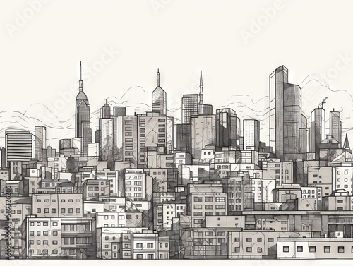 A clean and simple line drawing of a city skyline