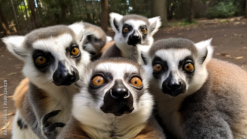 Cheeky Lemurs Strike a Pose: Adorable Selfie Captures Their Playful Side,generative ai Cheeky Lemurs Strike a Pose: Adorable Selfie Captures Their Playful Side,generative ai