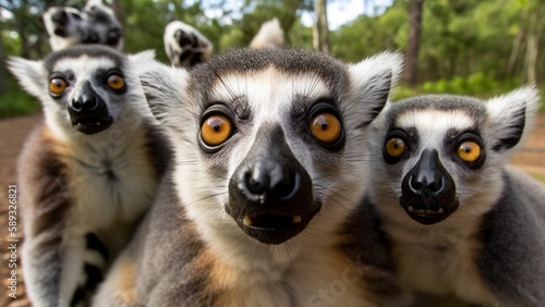 Cheeky Lemurs Strike a Pose: Adorable Selfie Captures Their Playful Side,generative ai photo