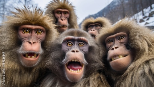 Monkeying Around: Happy Primates Captured in a Selfie,generative ai © Aylin