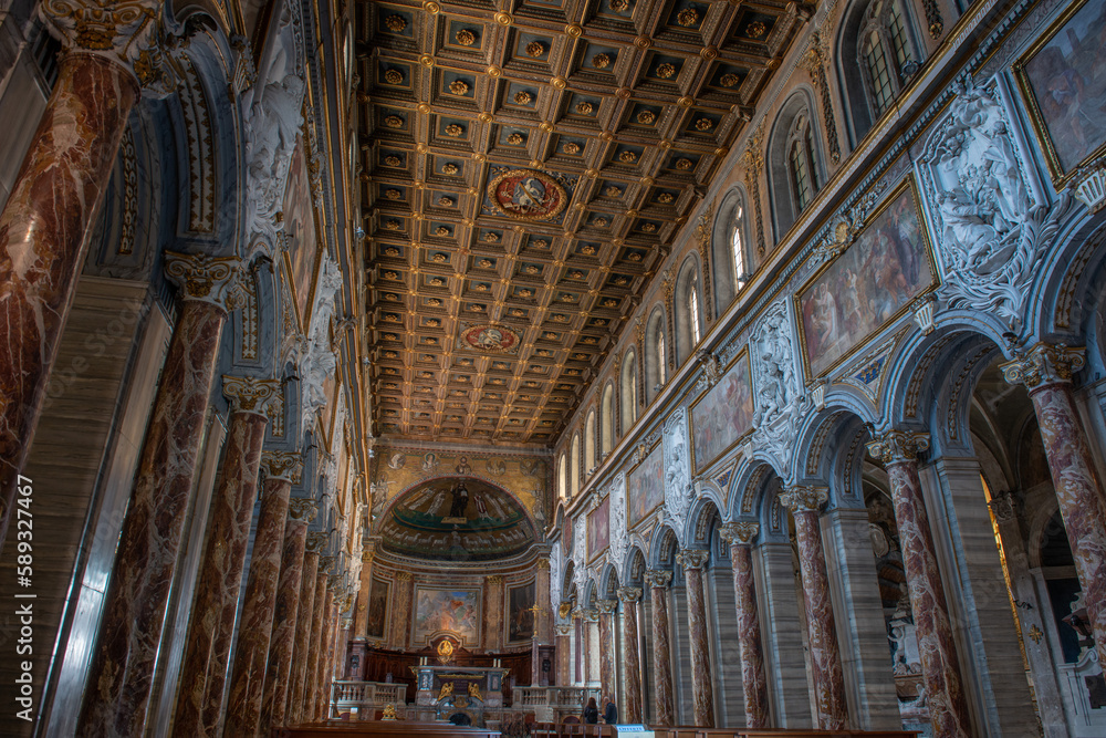 Interior of the basilica San Marco Evangelista al Campidoglio , located in piazza Venezia, next to Palazzo Venezia.