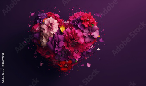 Mother's Day or Women's Day card with a flower shaped heart and copy space, Generative AI