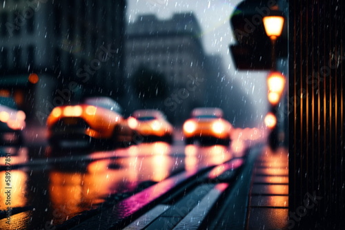 rainy evening city street blurred light and rain drops on glass rainy weather generated ai © Aleksandr