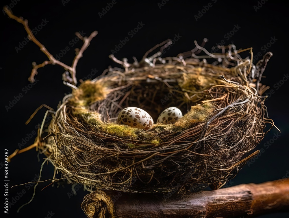 A bird's nest perched on a branch A bird's nest perched on a branch
