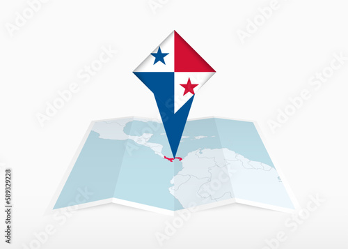 Panama is depicted on a folded paper map and pinned location marker with flag of Panama.