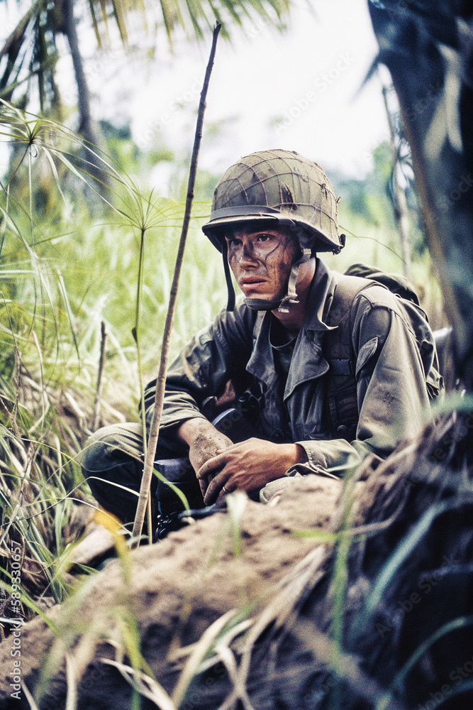 Fearful American Soldier During Vietnam War - generative ai Fearful American Soldier During Vietnam War - generative ai