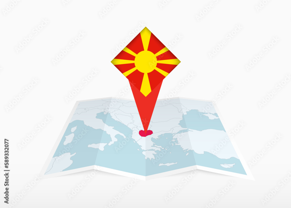 North Macedonia is depicted on a folded paper map and pinned location