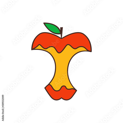 Apple stump flat illustration. apple bite vector illustration.