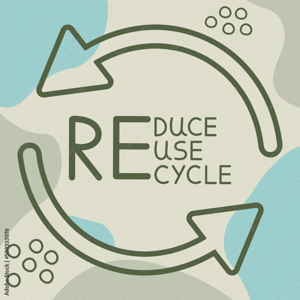 Reuse Reduce Recycle On Gray And Blue Trendy Background. Ecology Vector Illustration Reuse Reduce Recycle On Gray And Blue Trendy Background. Ecology Vector Illustration