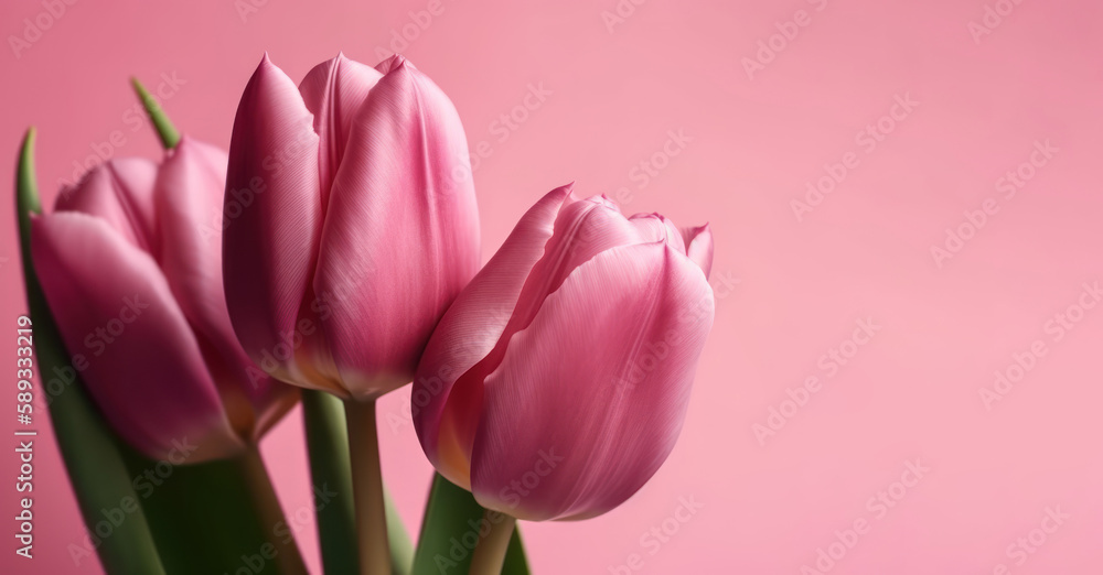 Naklejka premium Valentine's day/ Mother's Day/ Women's Day card with a Spring tulip flowers. Generative AI