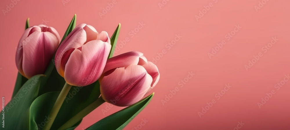 Naklejka premium Valentine's day/ Mother's Day/ Women's Day card with a Spring tulip flowers. Generative AI