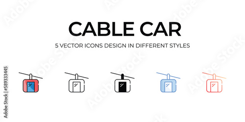 Cable Car Icon Design in Five style with Editable Stroke. Line, Solid, Flat Line, Duo Tone Color, and Color Gradient Line. Suitable for Web Page, Mobile App, UI, UX and GUI design.