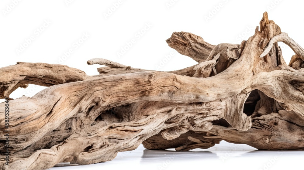 Old Weathered Piece of Driftwood Isolated on a White Background: Perfect Wooden Texture for Nature Projects. Generative AI Old Weathered Piece of Driftwood Isolated on a White Background: Perfect Wooden Texture for Nature Projects. Generative AI