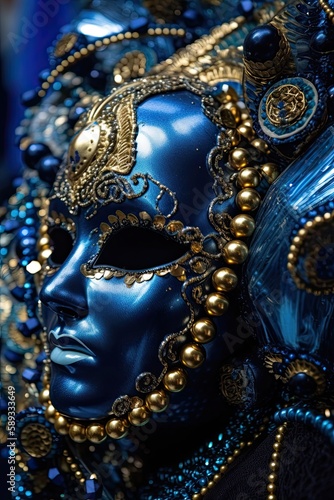 Mystery and Fantasy in Golden Decor: A Close Look at a Super Fashion Carnival Costume in Rio: Generative AI © AIGen