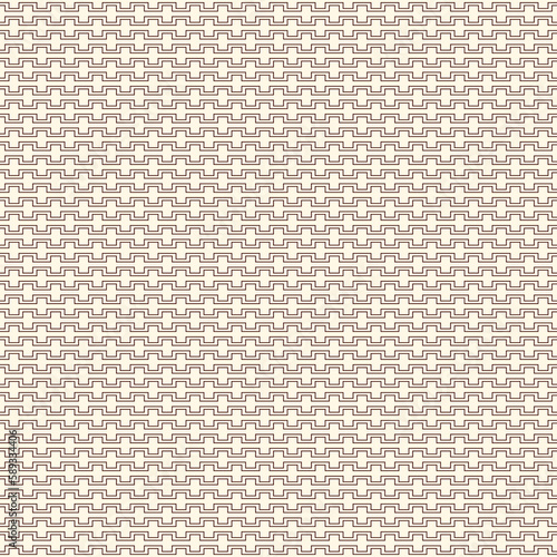 Outline seamless pattern with battlement curved lines on white background. Repeated geometric figures wallpaper.