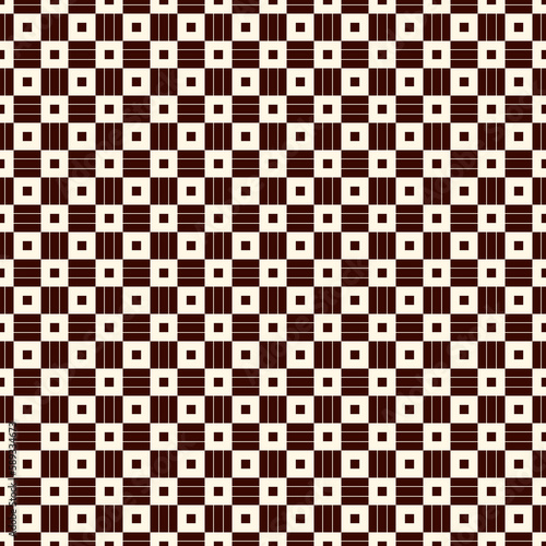 Outline seamless pattern with simple geometric ornament. Repeated square abstract background.