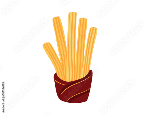 Illustration of Tasty Churros in Paper Holder Resembling High Five Hand Gesture
