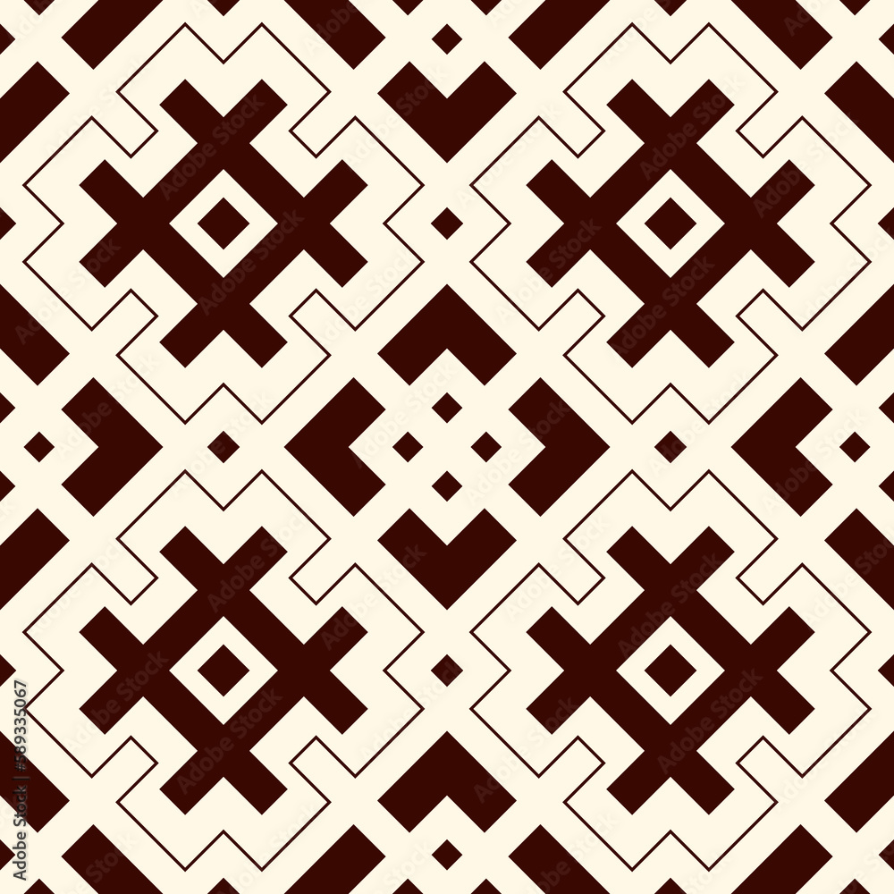 Fototapeta premium Outline seamless pattern with geometric figures. Repeated squares and rhombuses ornamental abstract background.