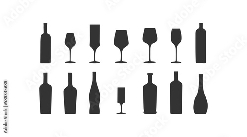 Silhouette of glasses and bottles icon set. Vector illustration design.