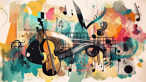 Elegant Concept of Artistic Music Culture  Abstract Form  Decorative Design and Colourful Illustration Background  Generative AI