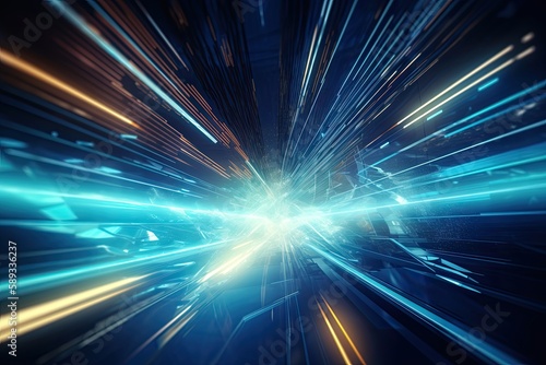 Lightspeed Journey Through Futuristic Technology: Blue Cyber Graphic Wallpaper. Generative AI