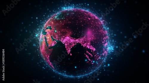 A bright and colorful globe with communication network concept. Smart earth  planet. Generative AI. 