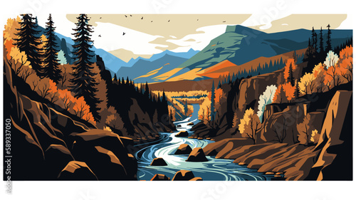 landscape with mountains and river