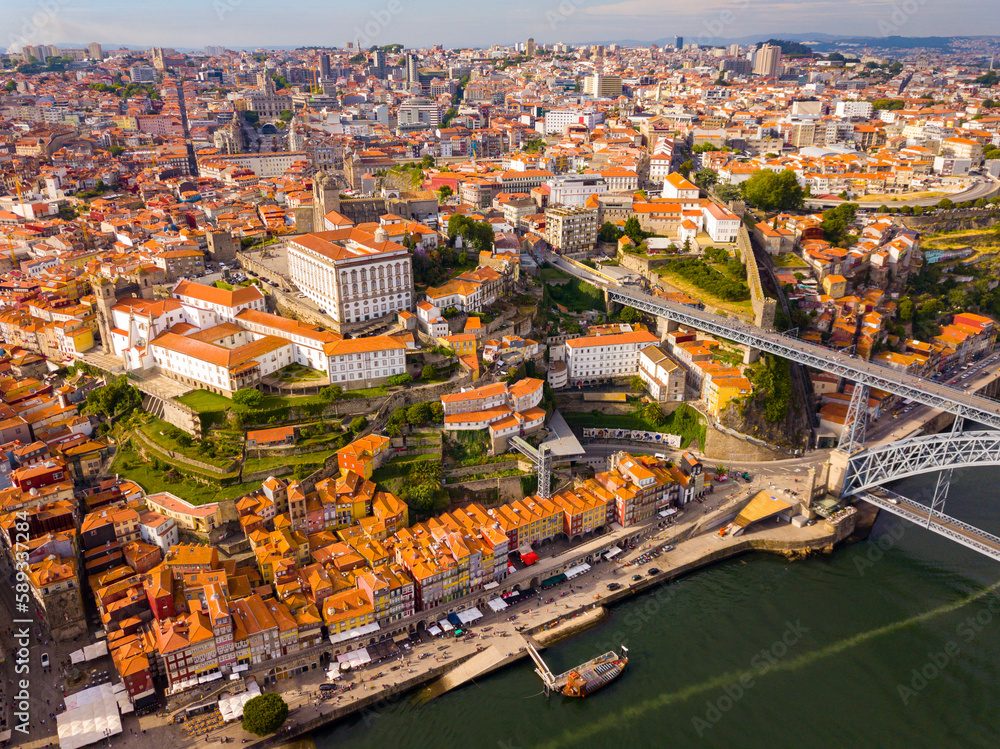 Panoramic aerial view of center of Porto city, Portugal