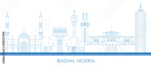 Outline Skyline panorama of city of Ibadan, Nigeria- vector illustration