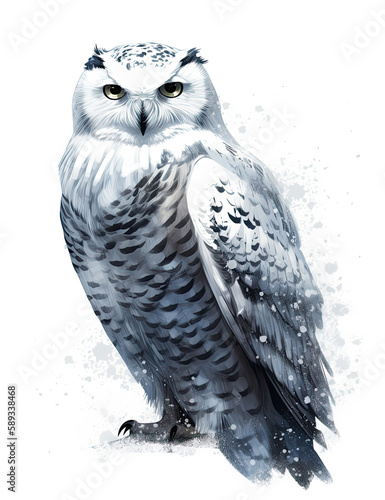 Realistic owl illustration, graphical resource for logo design, graphic design, t shirt design and more. Generative AI photo