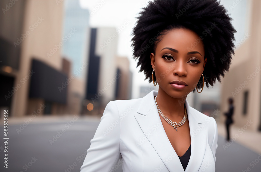 Beautiful african american in business suit on background of ...