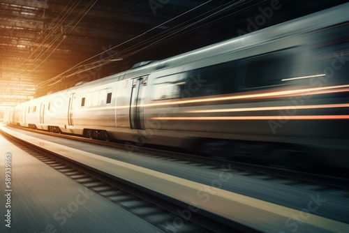 Fast futuristic train. Motion blur. AI generated, human enhanced