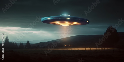 Photorealistic UFO in the sky at night. AI generated  human enhanced