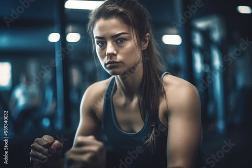 Woman exercising in a fitness club. The concept of a healthy lifestyle. AI generated  human enhanced
