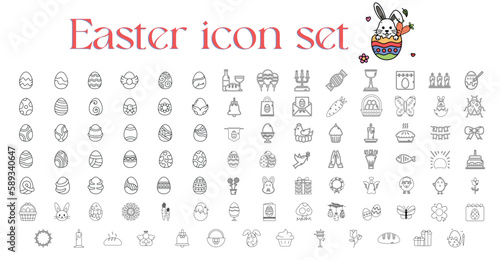set of Easter Egg Bunny icons, Black line vector, 98 creative icons
