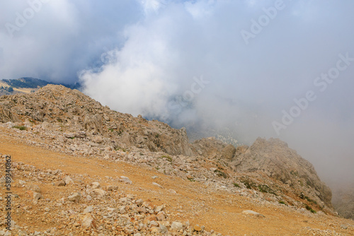 View from the top of Mount Tahtali of Antalya province in Turkey. Popular tourist spot for sightseeing and skydiving