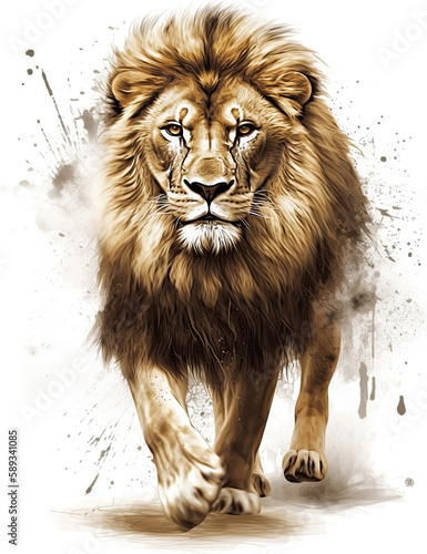 Lion Illustration, realistic, graphical resource for logo design, posters, t shirts, graphic design. Generative AI