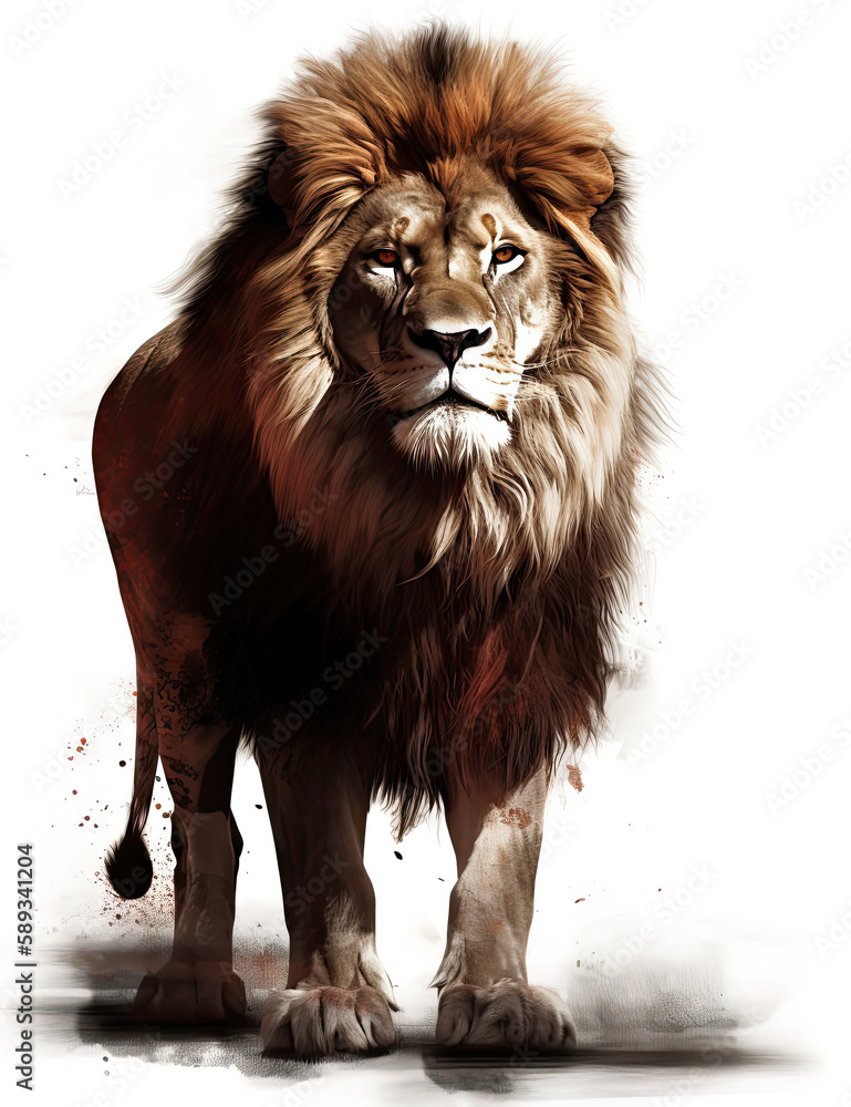Obraz premium Lion Illustration, realistic, graphical resource for logo design, posters, t shirts, graphic design. Generative AI