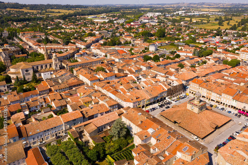 Aerial view of Revel commune in Haute-Garonne department, southwestern France