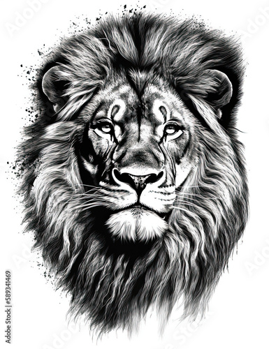 Lion Illustration, realistic, graphical resource for logo design, posters, t shirts, graphic design. Generative AI