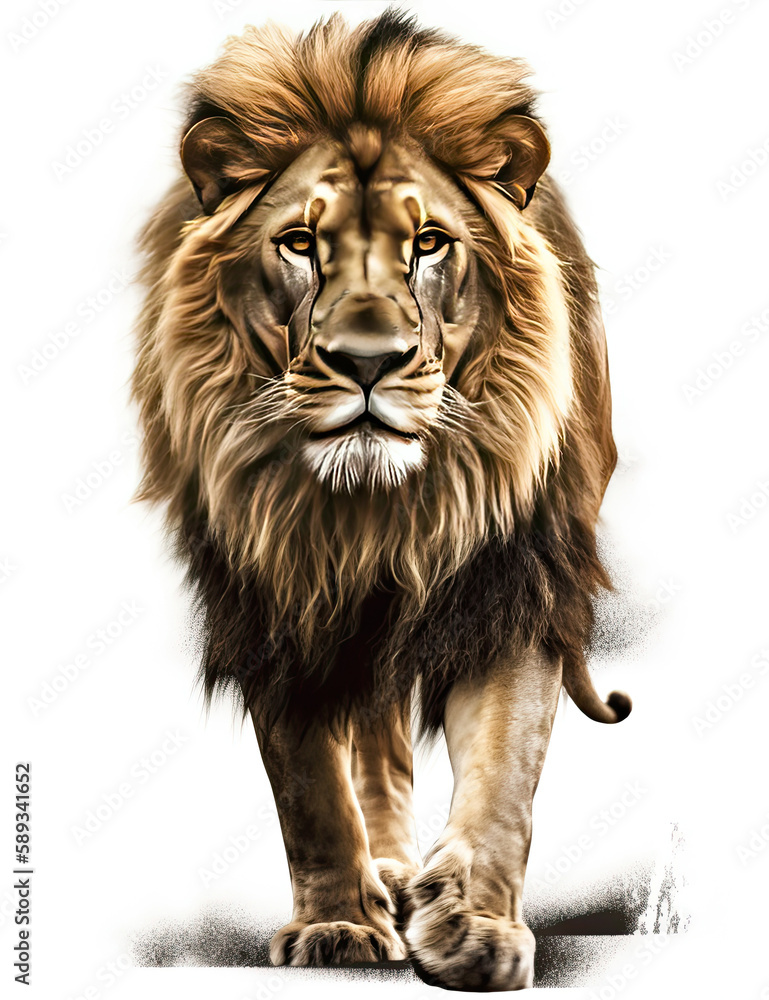 Obraz premium Lion Illustration, realistic, graphical resource for logo design, posters, t shirts, graphic design. Generative AI