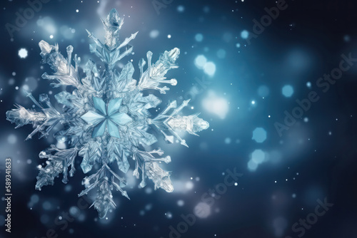 Elegant Christmas Background with Icy Snowflake. Generative Ai